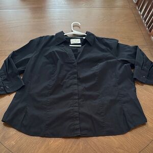 Riders by Lee 3/4 Sleeve Stretch Cotton Classic Black Button Down Shirt Plus 1X
